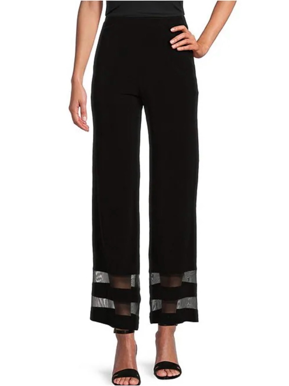 IC COLLECTION Black Wide-Leg Pants with Mesh Hem Stripes